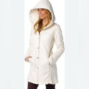 Prana Diva Long Hooded Jacket Sherpa Lined Quilted Cream Women’s Size Small